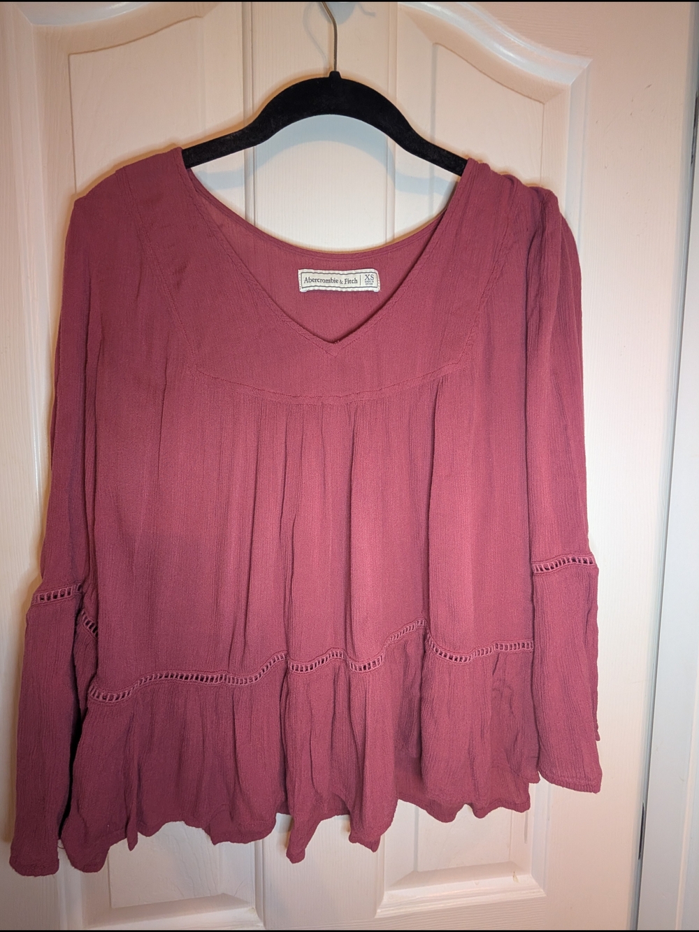Abercrombie & Fitch Mauve V-Neck Peasant Blouse - Women's